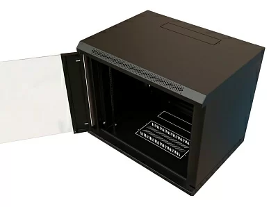 Шкаф коммутационный WRline (WR-TW-1566-GP-RAL9004) настенный 15U 600x600мм пер.дв.стекл 2 бок.пан. 60кг черный 520мм 775мм IP20 сталь