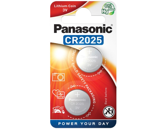 Батарейка Panasonic Lithium CR2025 BL2 CR-2025EL/2B литиевый электролит, напряжение: 3 В, 165 мА·ч