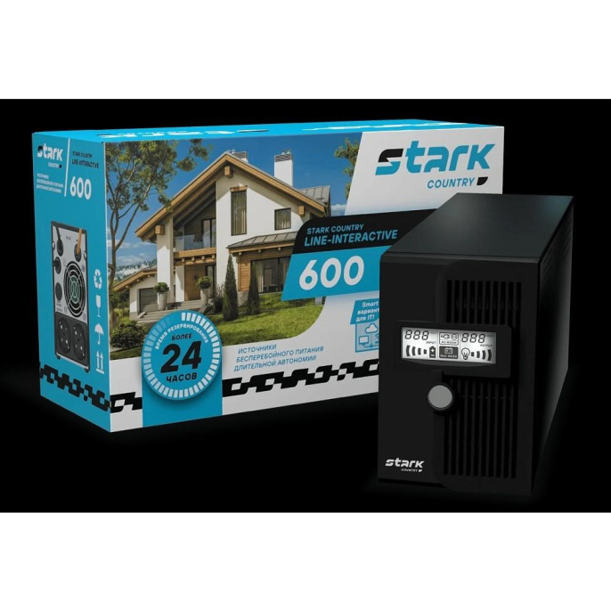 ИБП STARK SC 600 {600ВА/360Вт, Line-Interactive, Напольный, 140-300В, 2 х ЕВРО, синт синус, БЕЗ АКБ - внешняя батарея 1 от 40-200Ач}