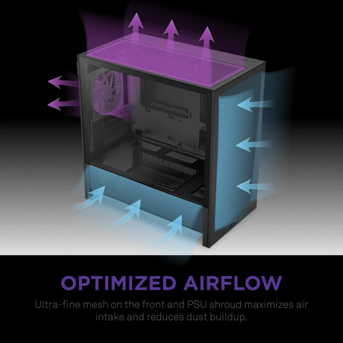 Корпус без блока питания Case NZXT H3 Flow 2025 , Midi-Tower, TG, 1x120mm, 1xUSB-A 3.2 + 1xUSB-C 3.2, mATX, mITX Black (CC-H31FB-01)