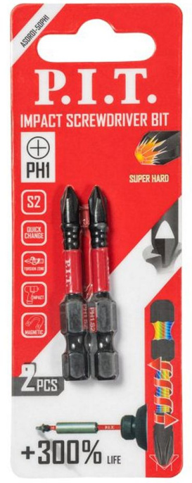 Бита P.I.T. ASDR01-50PH1 ударная магнитная PH1x50 мм, IMPACT, торсионная зона, 2 шт