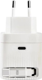 Сетевое зарядное устройство TTEC 2SCG05B SmartCharger Duo GAN 65W PD Travel Fast Charger USB-C со встроенным кабелем PD 65W USB-C. Длина кабеля: 70см. Цвет: белый
