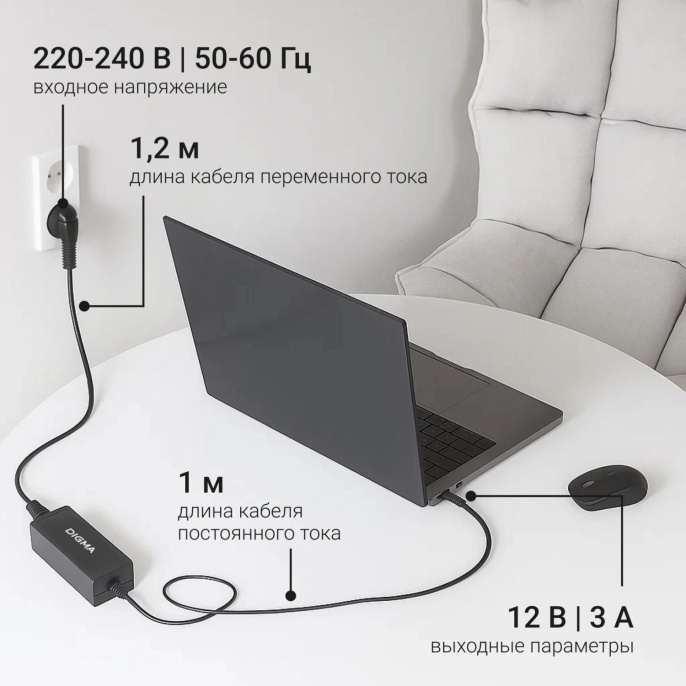 Адаптер питания Digma DM-A36,  12 В,  3A, 36Вт,  черный