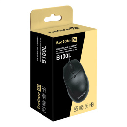 Мышь ExeGate Professional Standard B100L (USB, оптическая, 1000dpi, 3D, 3 кнопки и колесо прокрутки, длина кабеля 2м, черная, Color Box) EX298196RUS
