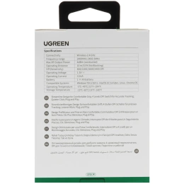 Мышь UGREEN MU105 90671, 800/1200/1600/2400 DPI,функция бесшумного режима, Режим: беспроводной -2,4 ГГц, рабочее расстояние: 10 м, рабочее напряжение: 1,5 В, рабочий ток: 10 мА, щелочная батарея AA входит в комплект 
