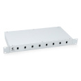 Cabeus FO-19-8SC Кросс бокс оптический 19" на 8 SC (LC duplex) со сплайс-кассетой и КДЗС (без пигтейлов и проходных адаптеров)