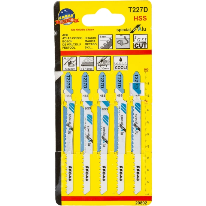 Пилки Т-227 D 5 шт; 3.0 мм; HSS; EU-хвостовик для лобзика SKRAB 20892