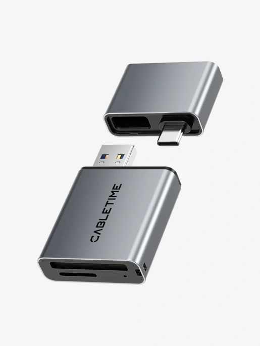 Кардридер CABLETIME CB48G (CT-ACCD3-AG) 3-в-1 USB-A + USB-C, SD/microSD, серый