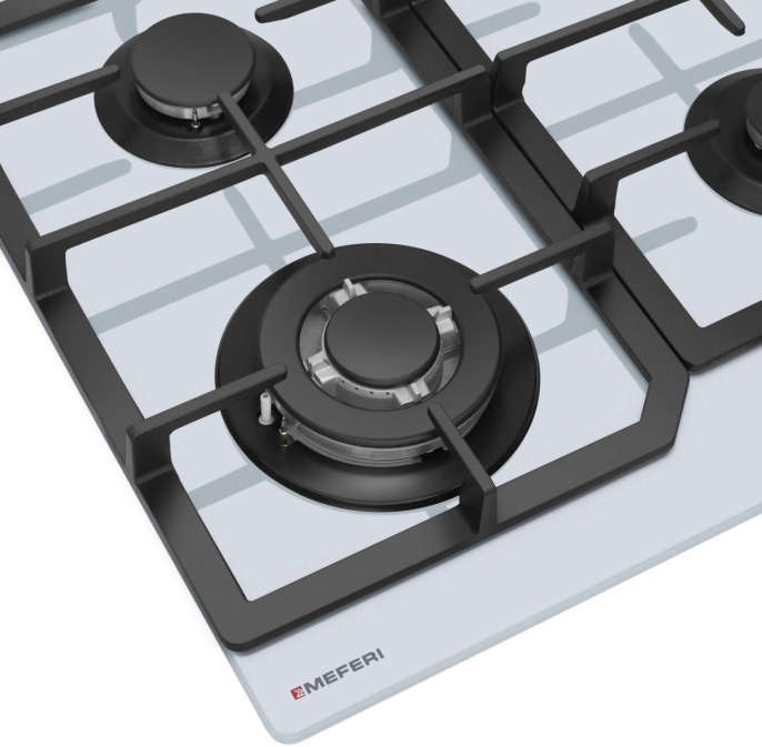 Газовая варочная панель MEFERI Glass comfort MGH604WH,  4 конфорки,  закаленное стекло,  белый