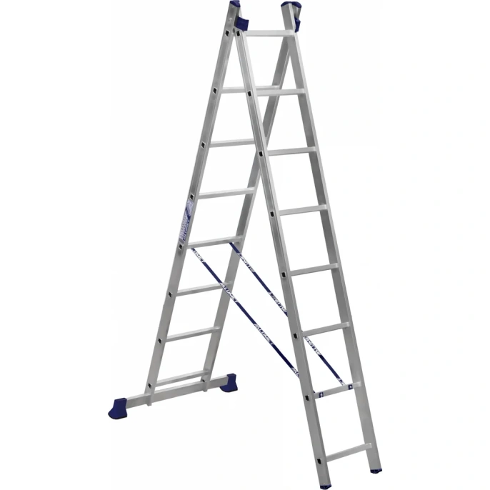 Лестница алюминиевая Алюмет 2х8 ступеней двухсекционная универсальная H2 5208