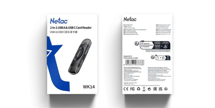Картридер Netac WK14 WK14BKCN USB3.2 SD, SDHC, SDXC, microSD, microSDHC, microSDXC, USB Type-A/USB Type-С, Черный