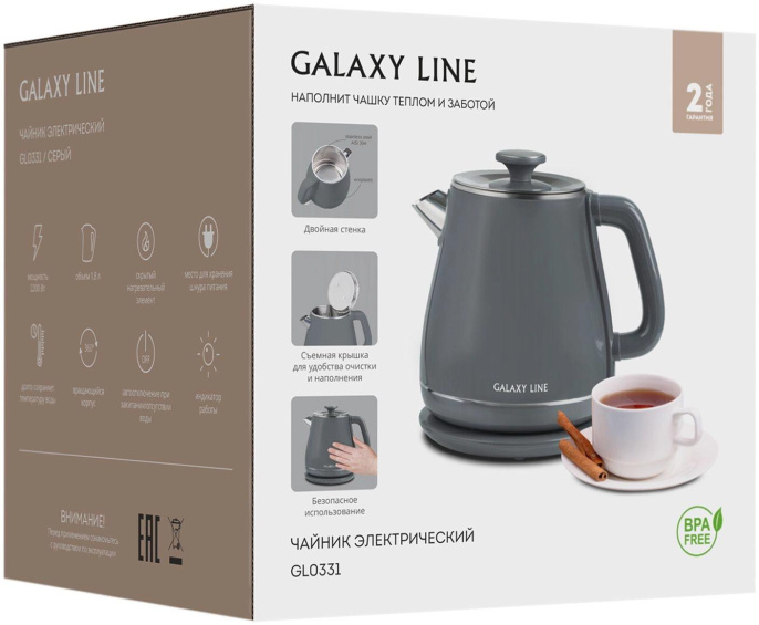 Чайник электрический GALAXY LINE GL 0331, 1.8л, пластик