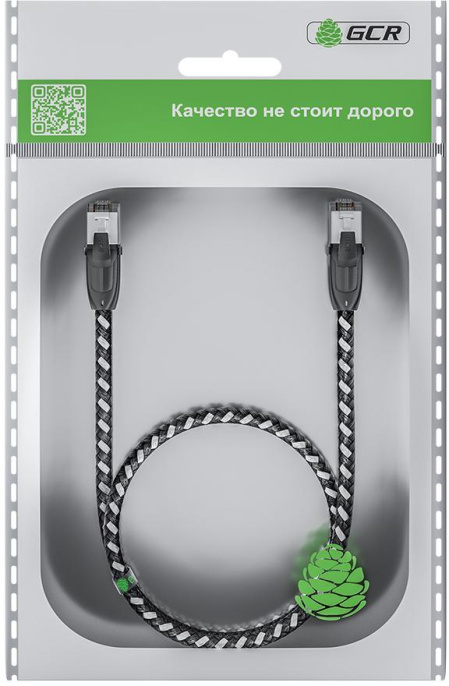 GCR Патч-корд PROF прямой 3.0m, UTP медь кат.6, STRONG черно-белый нейлон, ethernet high speed 10 Гбит/с, T568B, GCR-52778