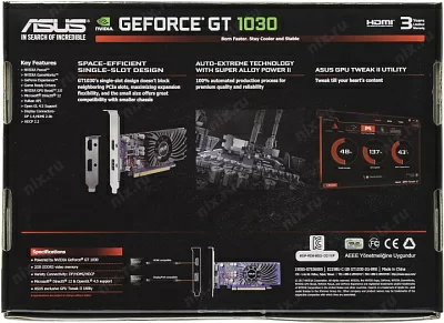 Видеокарта 2Gb PCI-E GDDR5 ASUS GT1030-2G-BRK 90YV0AT2-M0NA00 (RTL) HDMI+DP GeForce GT1030
