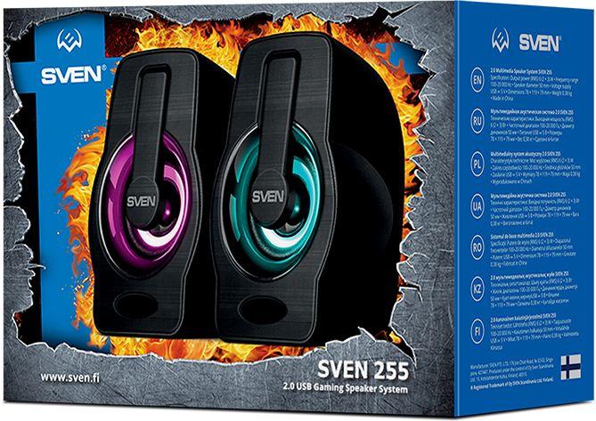 Колонки Sven 255, 2.0, черный [sv-020149]