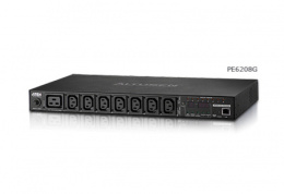 ATEN PE6208G-ATA-G Устройство распределения питания, с управлением, 16A, 3.84kW, 8 портов, 1 банк, IP доступ, ввод C20, 7*C13+1*C19;монитор. V / A / кВт / кВт·ч по банку/устройству;вкл/выкл по портам;без шнуров