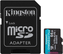 Карта памяти Kingston SDCG4/64GB  SecureDigital Micro 64GB microSDXC Canvas Go Plus Gen4 200MB/s A2 U3 V30 Card + Adapter (4K UHD Video)