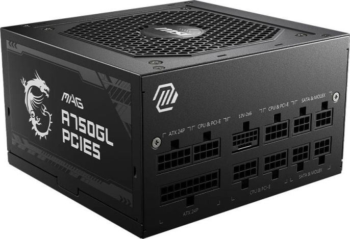 Блок питания ПК MSI MAG A750GL PCIE5 EU, 750W, Fully-Modular, 80 Plus Gold, Color Box, Pallet packing,7Y Warranty, ATX 3.1, PCIE5.1 306-7ZP8B11-CE0
