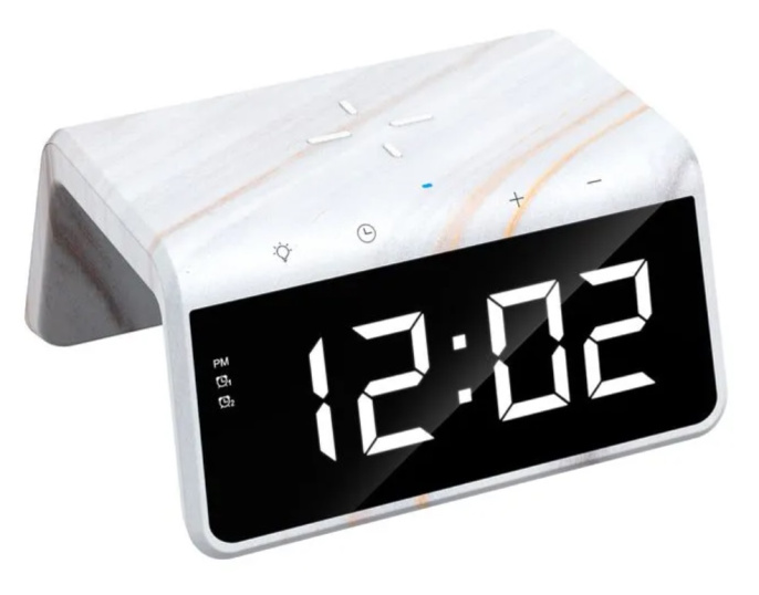 Беспроводное зарядное устройство Havit W320 Мрамор с будильником, часы, 15Вт, разъем подключения: USB, USB Type-C, быстрая зарядка, RGB подсветка