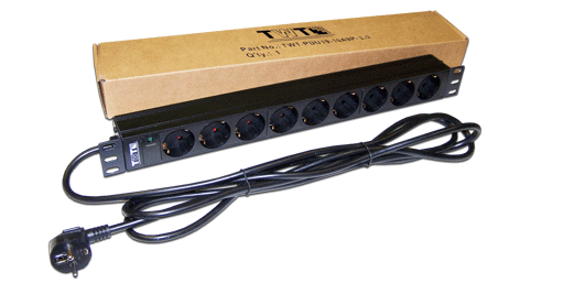 Блок розеток 19" 9 шт. без выключателя, 16A 250V, шнур питания 3.0 м TWT-PDU19-16A9P-3.0