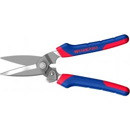 Ножницы WorkPro WP214009 200мм (многофункциональные, усиленные, подходят для резки ковров, стальной проволоки, канатов, резины, шлангов, листов ПВХ, пакетов и веток и т.д., мягкая ручка из двух материалов для удобного захвата, прочное кованое лезвие из 60