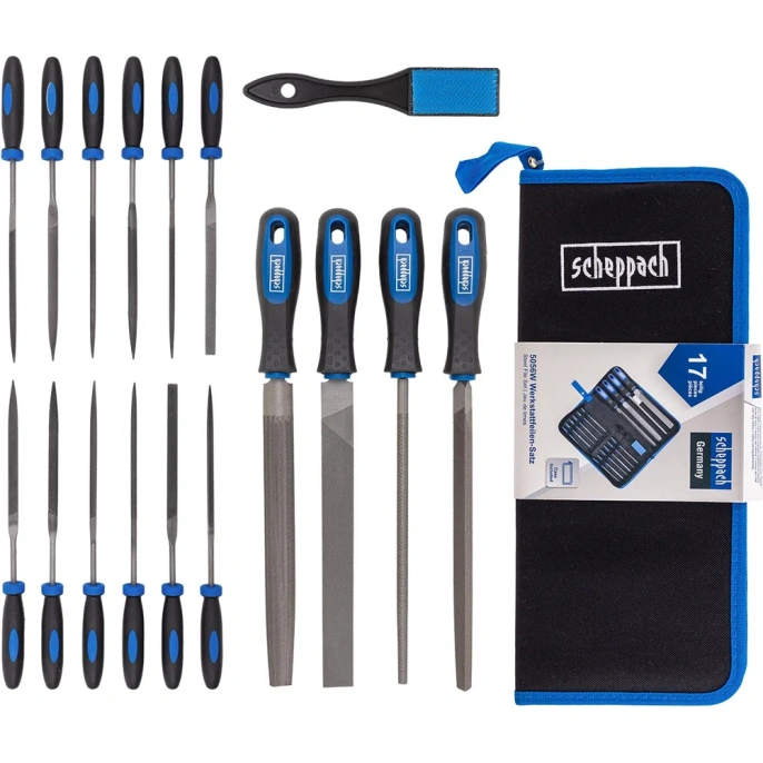 Набор напильников и надфилей разнопрофильных Scheppach 17пр (плоск, треуг, квадр, круг, полукруг, L-100мм,L-200мм) в чехле Sch-5056W(60325)