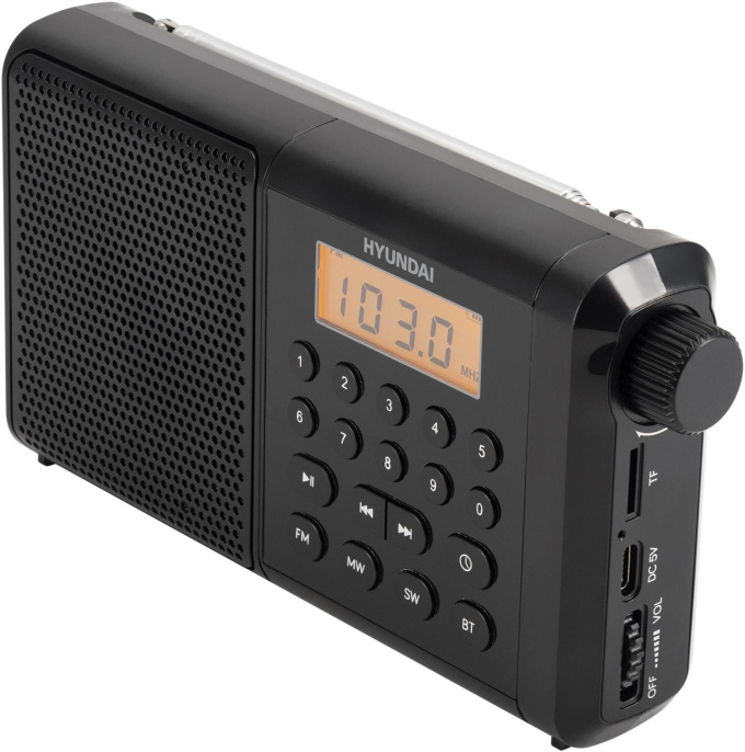 Радиоприемник портативный Hyundai H-PSR115 черный USB microSD