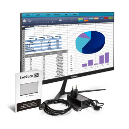 Монитор с аудио выходом 24.5" ExeGate SmartView EH1500A (IPS LED Grade A+, FHD, 1920x1080@75Гц, 16:9, 250cd/m2, 1000:1, 178°/178°, 5ms, D-Sub, HDMI, DisplayPort, audio-out, Flicker-free, FreeSync, Low Blue Light, кабель HDMI 1.5м, VESA, регулировка наклон