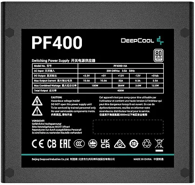 Блок питания Deepcool ATX 400W PF400 80 PLUS WHITE (20+4pin) APFC 120mm fan 6xSATA RTL