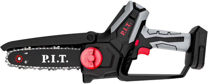 Электропила цепная P.I.T. PKE20H-150A аккумуляторная, мини, 20 В, шина 6"/150 мм, 3100 об/мин, скорость цепи 6.5 м/с
