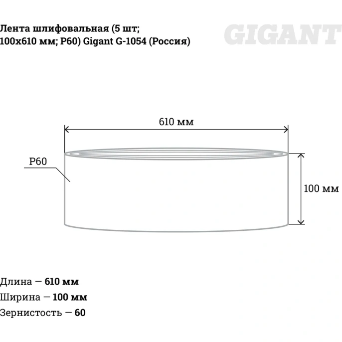 Лента шлифовальная (5 шт; 100x610 мм; P60) Gigant G-1054 (Россия)