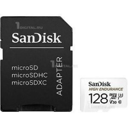 Карта памяти microSDXC UHS-I U3 Sandisk Max Endurance 128 ГБ, 100 МБ/с, Class 10, SDSQQVR-128G-GN6IA, 1 шт., переходник SD