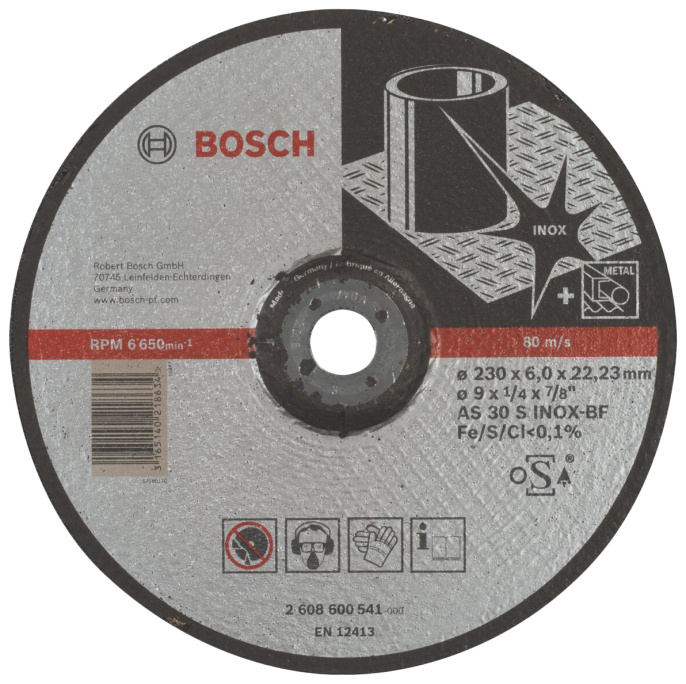 Обдирочный круг Bosch Expert for Inox (2.608.600.541) (для электроинструмента, обрабатываемый материал: сталь (нержавеющая), максимальная скорость вращения: 6600 об/мин, вид шлифовки: сухая, ширина/диаметр: 230 мм, толщина: 6 мм, посадочный размер: 22.23 
