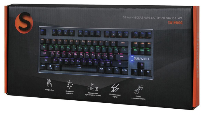 Клавиатура SunWind SW-K900G механическая черный USB Multimedia for gamer LED 1422332 кабель 1.8м