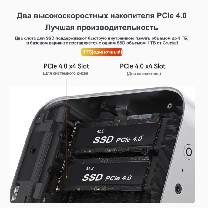 Мини-компьютер Beelink SER9 AMD Ryzen AI 9 HX 365, RAM 32 ГБ, SSD 1000 ГБ, AMD Radeon 890M, серебристый BL/Ryzen_AI_9HX365,32/1TB/Milky Grey
