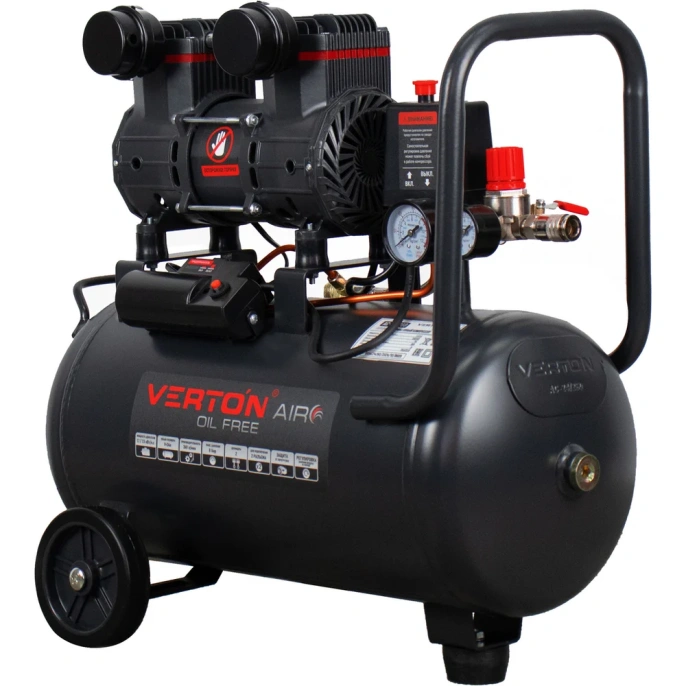 VERTON Компрессор VERTON air ac-24/260 230 В, 50 Гц, безмасляный, 260 л/м, 24л, 8б, 1,5 кВт, 2850 об/мин, рапид/быстросъем 01.13824.13923