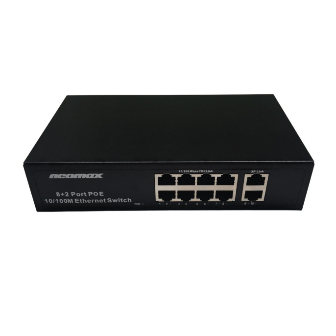 NEOMAX неуправляемый коммутатор NMS-110PoE-100-S, 10 портов 100 Mbps, 8xPoE, металл