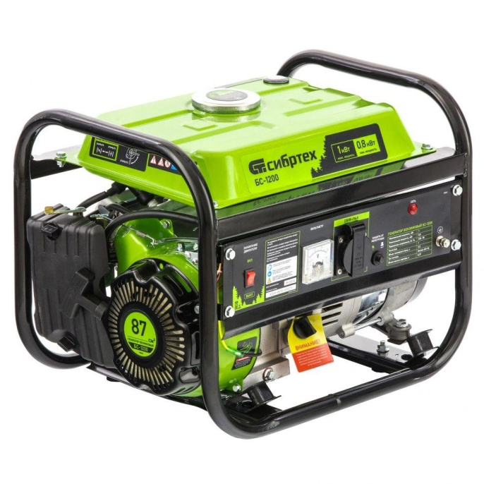 Бензиновый генератор СИБРТЕХ БС-1200, 220 В, 1кВт [94541]