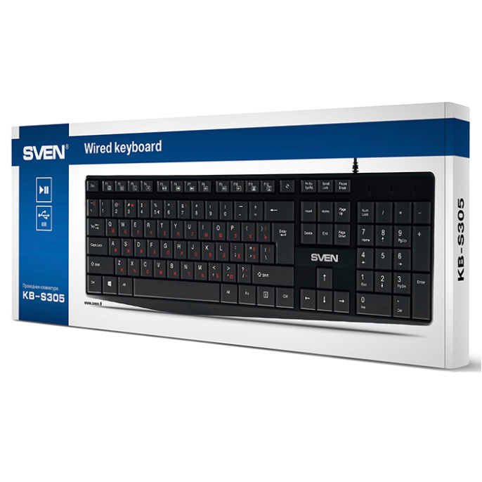 Клавиатура Sven KB-S305, USB, мембранная, черный [sv-018801]
