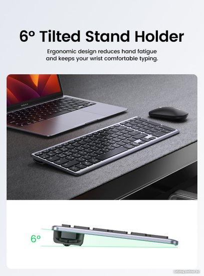 Клавиатура беспроводная UGREEN KU005 15956 2.4GHz Bluetooth5.0 Ultra Slim Wireless Keyboard. Цвет: серебристый