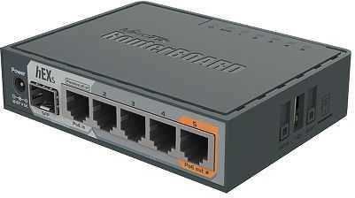 Роутер MIKROTIK hEX S,  4 LAN,  1xUSB, 1xSFP, черный [rb760igs]