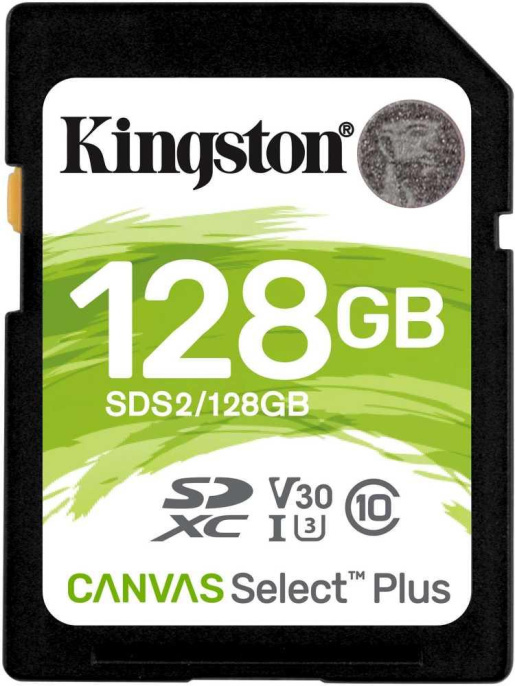 Карта памяти SDXC UHS-I U3 Kingston Canvas Select Plus 128 ГБ, 100 МБ/с, Class 10, SDS2/128GB,  1 шт., без адаптера