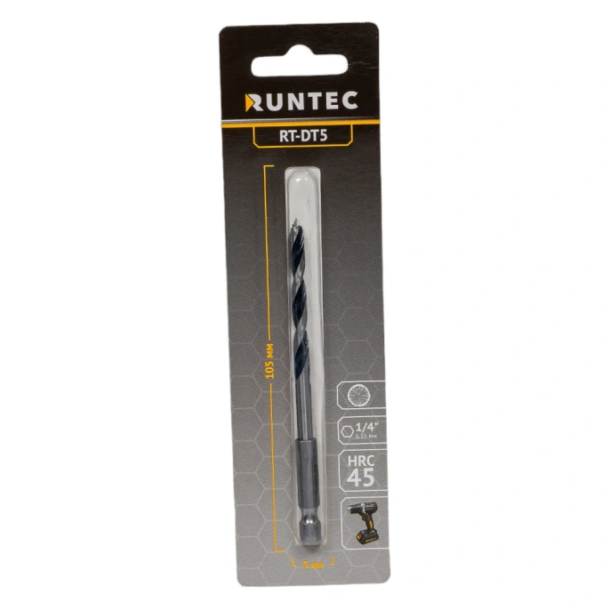 Сверло по дереву HRC45 5x105 мм, HEX RUNTEC RT-DT5