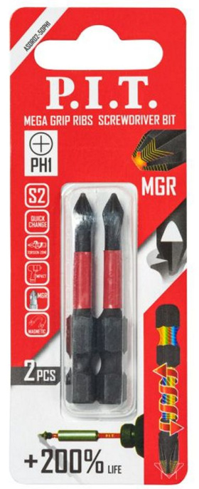 Бита P.I.T. ASDR02-50PH1 ударная магнитная PH1x50 мм, MGR, IMPACT, торсионная зона, 2 шт