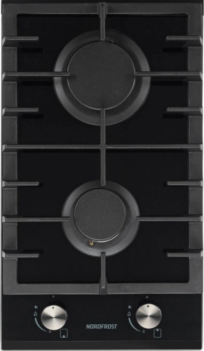 Газовая варочная панель NORDFROST HM 3023 B,  2 конфорки,  закаленное стекло,  черный