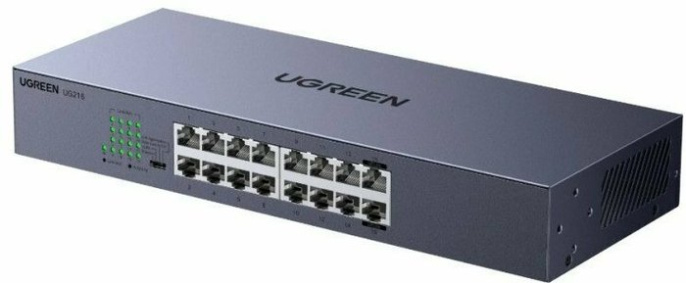Коммутатор сетевой UGREEN CM939 75289EU 16-Port Gigabit Ethernet Switch Aluminum Housing EU. Цвет: серый космос 75289EU_