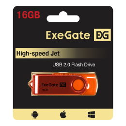 USB-флеш накопитель ExeGate Jet 16GB оранжевый USB2.0, 480Mbps, пластик/металл EX302043RUS