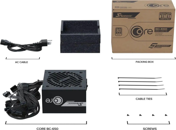 Блок питания Seasonic ATX 650W Core V2 BC-650 80+ bronze 20+4pin APFC 120mm fan 2xSATA RTL (CORE BC-650)