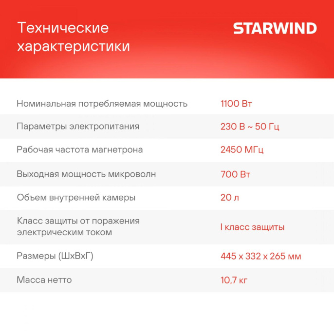 Микроволновая Печь Starwind SMW4220 20л. 700Вт белый