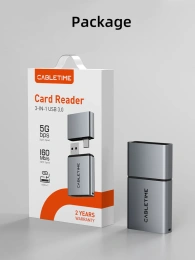 Кардридер CABLETIME CB49G (CT-ACCD4-AG) 3-в-1 USB-A + USB-C, SD/microSD, USB 4.0, серый